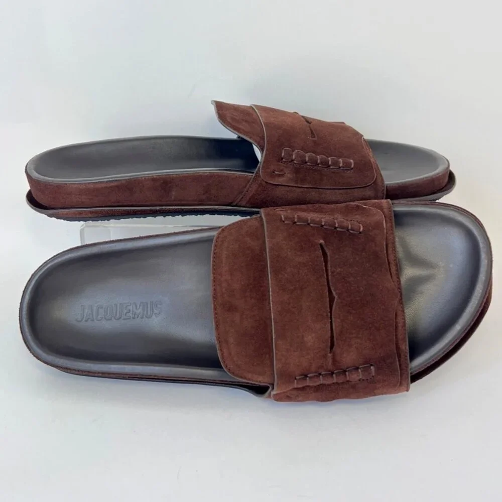 Jacquemus Les Brown Suede Men Sandals Leather Slides Size 43 US10
